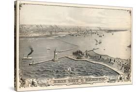 1876, Erie and Presque Isle Bay Bird's Eye View, Pennsylvania, United States-null-Stretched Canvas