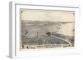 1876, Erie and Presque Isle Bay Bird's Eye View, Pennsylvania, United States-null-Framed Giclee Print