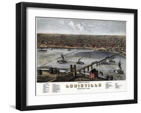 1876, Louisville Bird's Eye View, Kentucky, United States-null-Framed Giclee Print