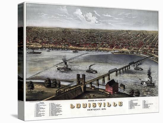 1876, Louisville Bird's Eye View, Kentucky, United States-null-Stretched Canvas