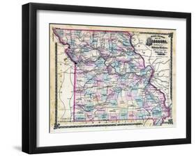 1876, Missouri Railroad Map, Missouri, United States-null-Framed Premium Giclee Print
