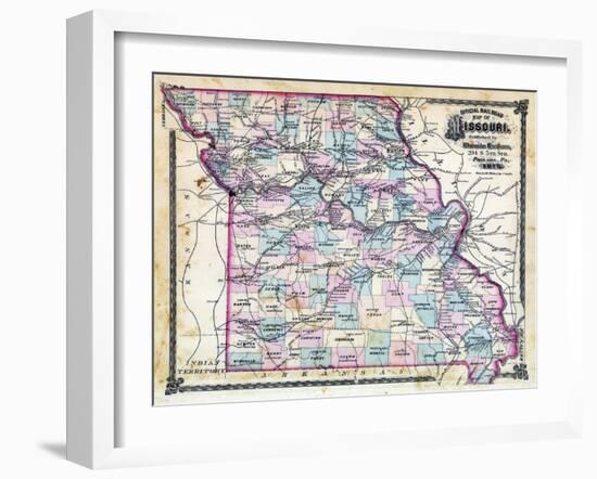 1876, Missouri Railroad Map, Missouri, United States-null-Framed Premium Giclee Print