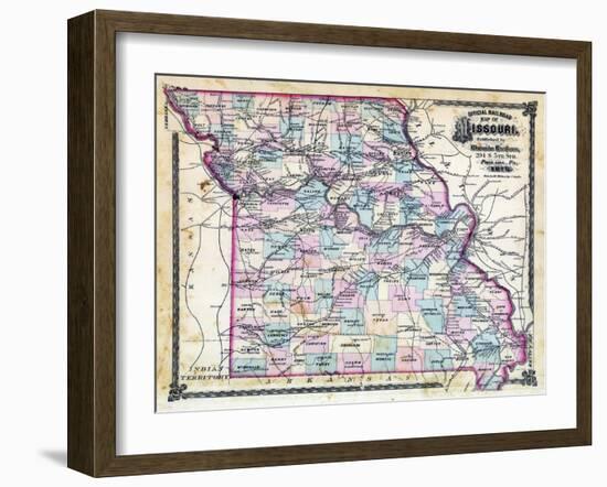 1876, Missouri Railroad Map, Missouri, United States-null-Framed Giclee Print