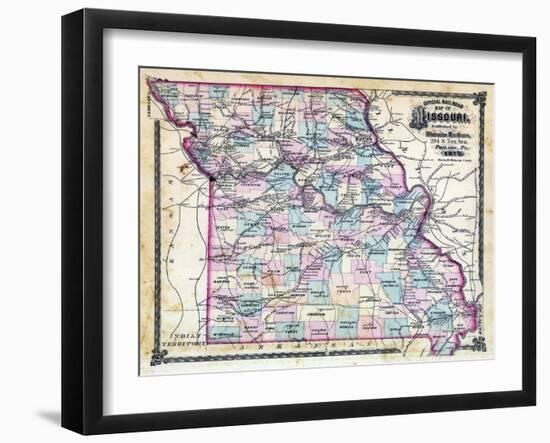 1876, Missouri Railroad Map, Missouri, United States-null-Framed Giclee Print