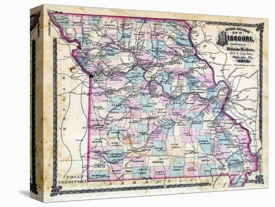 1876, Missouri Railroad Map, Missouri, United States-null-Stretched Canvas
