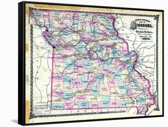 1876, Missouri Railroad Map, Missouri, United States-null-Framed Stretched Canvas