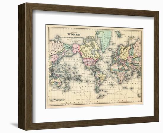 1876, World, Map of the World 1876-null-Framed Giclee Print