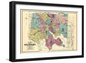 1877, Baltimore City Map 1877, Maryland, United States-null-Framed Giclee Print