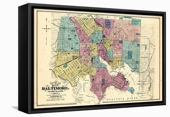1877, Baltimore City Map 1877, Maryland, United States-null-Framed Stretched Canvas