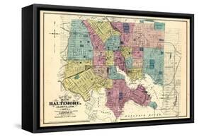 1877, Baltimore City Map 1877, Maryland, United States-null-Framed Stretched Canvas