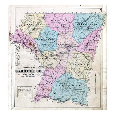 '1877, Carroll County Map, Maryland, United States' Giclee Print