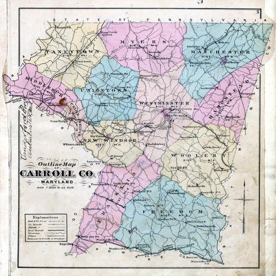 '1877, Carroll County Map, Maryland, United States' Giclee Print