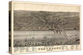 1877, Cleveland Bird's Eye View, Ohio, United States-null-Stretched Canvas