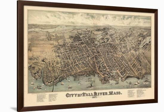 1877, Fall River Bird's Eye View, Massachusetts, United States-null-Framed Giclee Print