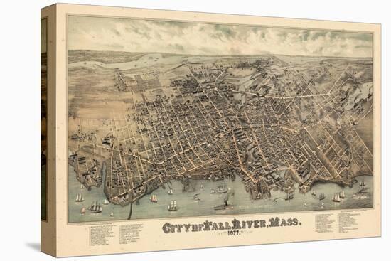 1877, Fall River Bird's Eye View, Massachusetts, United States-null-Stretched Canvas