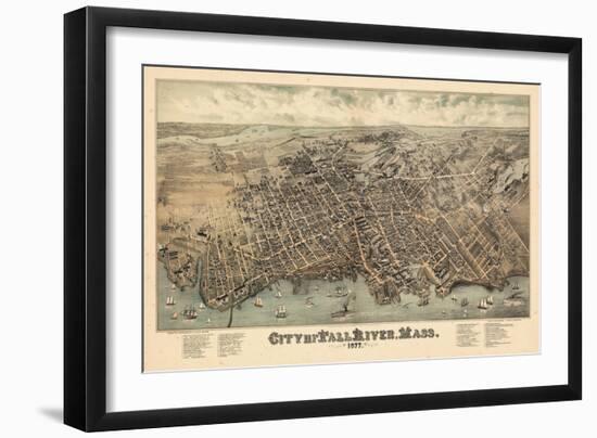 1877, Fall River Bird's Eye View, Massachusetts, United States-null-Framed Giclee Print