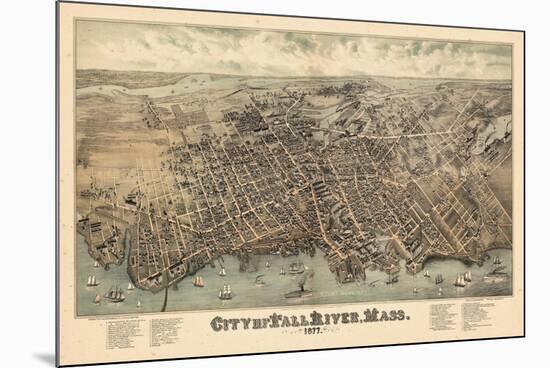 1877, Fall River Bird's Eye View, Massachusetts, United States-null-Mounted Premium Giclee Print