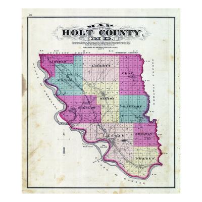'1877, Holt County Outline Map, Missouri, United States' Giclee Print