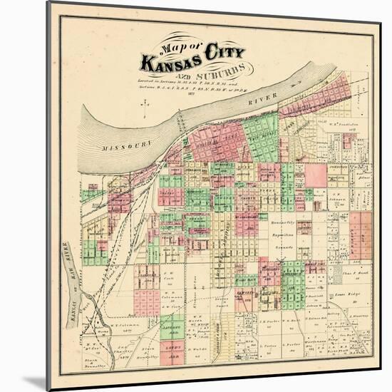 1877, Kansas City and Suburbs, Missouri, United States-null-Mounted Giclee Print