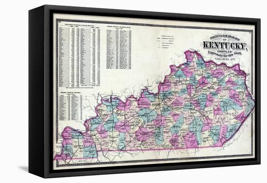 1877, Kentucky County and Rail Road Map, Kentucky, United States-null-Framed Stretched Canvas