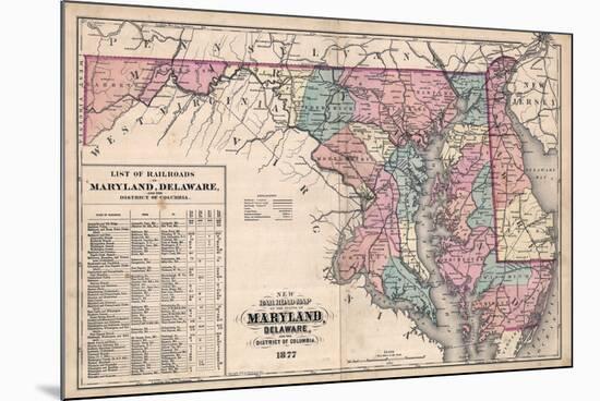 1877, Maryland and Delaware Railroad Map 1877, Maryland, United States-null-Mounted Premium Giclee Print