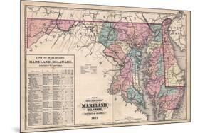 1877, Maryland and Delaware Railroad Map 1877, Maryland, United States-null-Mounted Premium Giclee Print