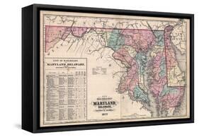 1877, Maryland and Delaware Railroad Map 1877, Maryland, United States-null-Framed Stretched Canvas