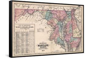 1877, Maryland and Delaware Railroad Map 1877, Maryland, United States-null-Framed Stretched Canvas