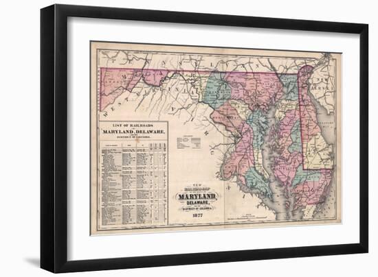 1877, Maryland and Delaware Railroad Map 1877, Maryland, United States-null-Framed Giclee Print