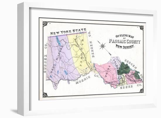 1877, Passaic County Outline Map, New Jersey, United States-null-Framed Giclee Print