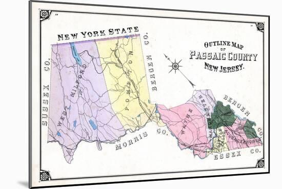 1877, Passaic County Outline Map, New Jersey, United States-null-Mounted Giclee Print