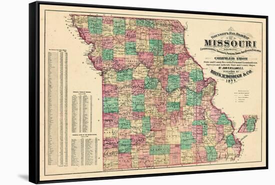 1877, State Map, Missouri, United States-null-Framed Stretched Canvas