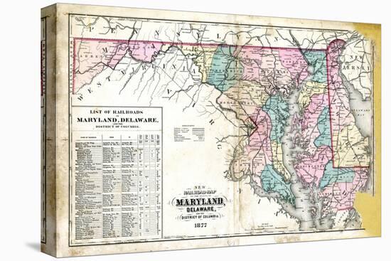 1877, State Map of Maryland - Delaware - D.C., Maryland, United States-null-Stretched Canvas