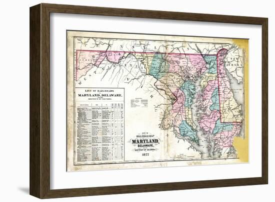 1877, State Map of Maryland - Delaware - D.C., Maryland, United States-null-Framed Giclee Print