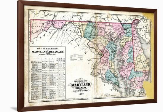 1877, State Map of Maryland - Delaware - D.C., Maryland, United States-null-Framed Giclee Print