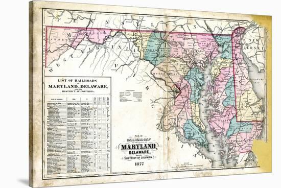 1877, State Map of Maryland - Delaware - D.C., Maryland, United States-null-Stretched Canvas