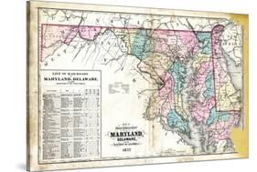 1877, State Map of Maryland - Delaware - D.C., Maryland, United States-null-Stretched Canvas