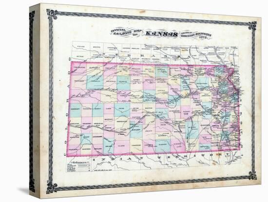 1878, Kansas State Railroad Map, Kansas, United States-null-Stretched Canvas