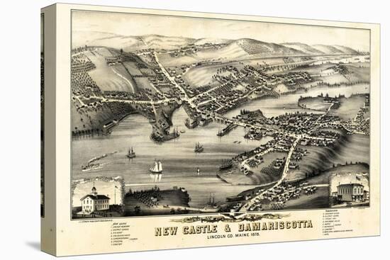 1878, New Castle and Damariscotta Bird's Eye View, Maine, United States-null-Stretched Canvas