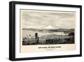 1878, Tacoma and Mount Rainier Bird's Eye View, Washington, United States-null-Framed Giclee Print