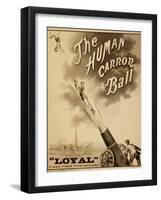 1879 Circus Poster for Human Cannonball Aerial Acrobatic Act-null-Framed Art Print