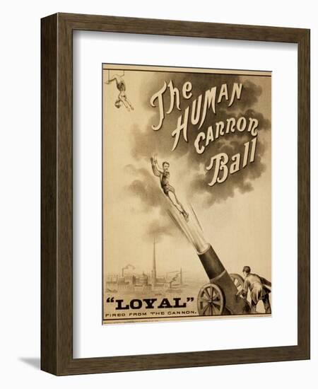 1879 Circus Poster for Human Cannonball Aerial Acrobatic Act-null-Framed Art Print