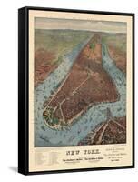 1879, New York City 1879 Bird's Eye View, New York, United States-null-Framed Stretched Canvas