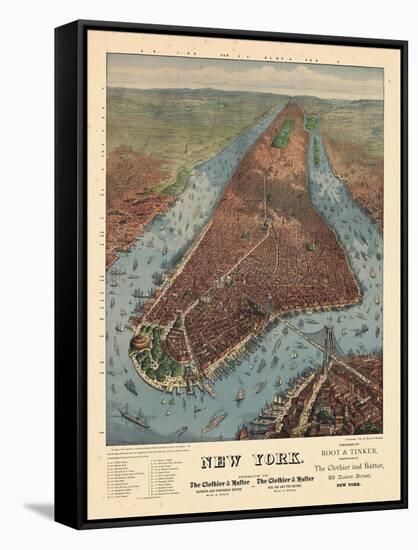 1879, New York City 1879 Bird's Eye View, New York, United States-null-Framed Stretched Canvas