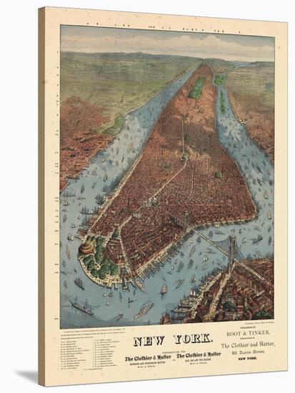 1879, New York City 1879 Bird's Eye View, New York, United States-null-Stretched Canvas