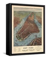 1879, New York City 1879 Bird's Eye View, New York, United States-null-Framed Stretched Canvas