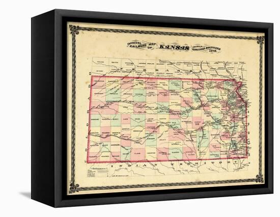 1879, Railroad Map, Kansas, StateUnited States-null-Framed Stretched Canvas