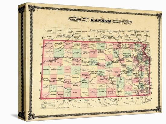 1879, Railroad Map, Kansas, StateUnited States-null-Stretched Canvas