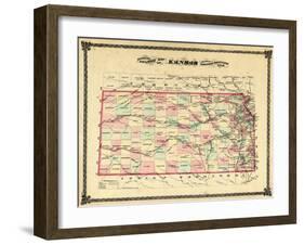 1879, Railroad Map, Kansas, StateUnited States-null-Framed Giclee Print