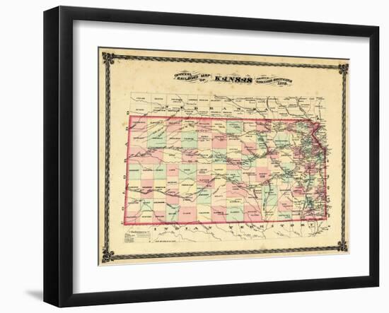 1879, Railroad Map, Kansas, StateUnited States-null-Framed Giclee Print